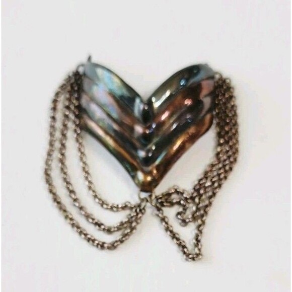 Vintage Electroform Sterling Modernist Chevron Chains Brooch 2.5" 32g - Picture 2 of 7